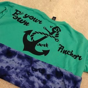 Teal and Blue “Sorority” Cut Fleece Sweatshirt